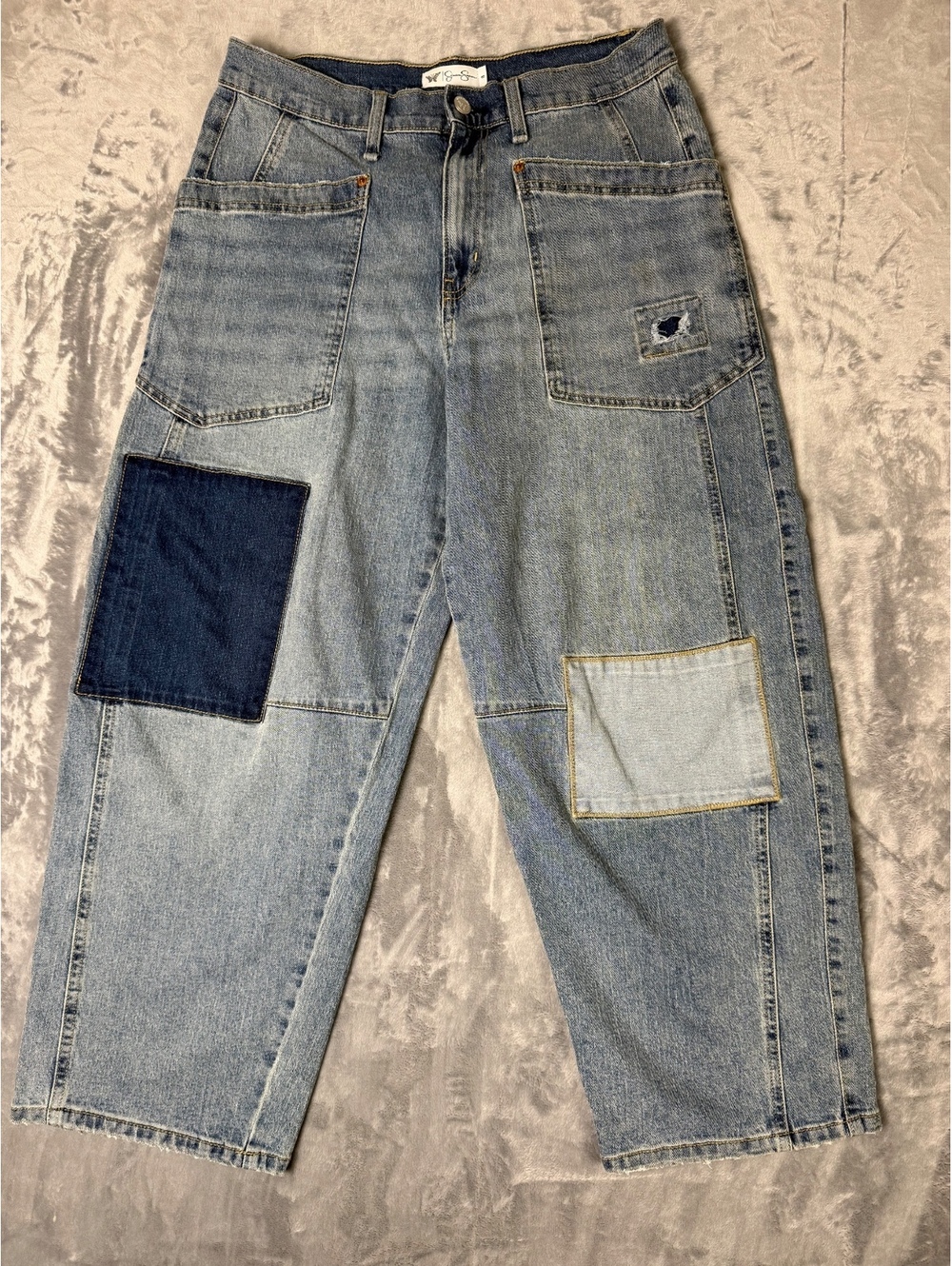 Jessica Simpson Blue Patchwork Wide Leg Denim Jeans Womens Size 8